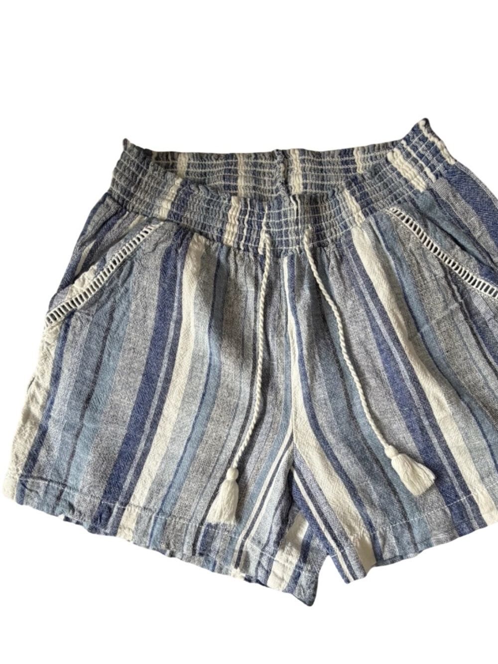 Briggs Womens Blue/White Linen Blend Coastal Summer Beach Shorts-Sz-M